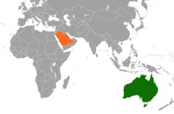 Map indicating locations of Australia and Saudi Arabia