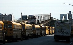 A Coney Island-bound "F" train ascending the Culver Ramp