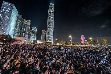 Protesters at night