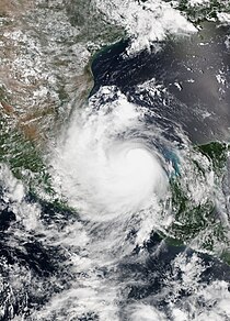 Hurricane Franklin near peak intensity as a Category 1 hurricane on August 9, 2017.