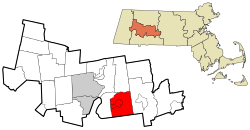 格兰比在汉普夏县及马萨诸塞州的位置（以红色标示）