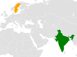 Map indicating locations of India and Sweden