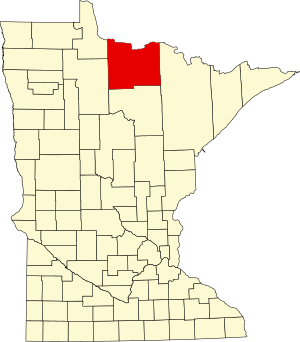 Map of Minnesota highlighting Koochiching County