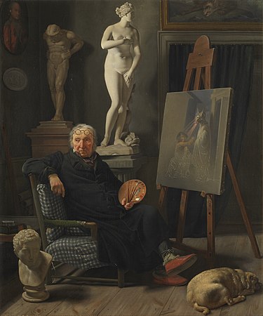 马丁努斯·罗尔比耶作品《画家克里斯蒂安·奥古斯特·罗连逊（英语：C. A. Lorentzen）的肖像》（Portrait of the painter C. A. Lorentzen），绘于1827年，布面油画。