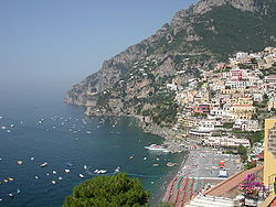 Positano's beach from the roadway.