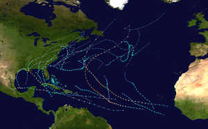 Track of all the tropical cyclones in the North Atlantic in 2021.