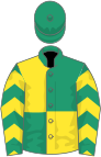 Emerald green and yellow (quartered), chevrons on sleeves