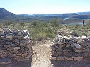 Entrance to a Hohokam home. Lake Pleasant and the Agua Fria River are in the background.