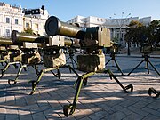 2018年基輔獨立紀念日展出的導彈，使用低矮型發射架