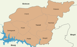 Map showing Pülümür District in Tunceli Province