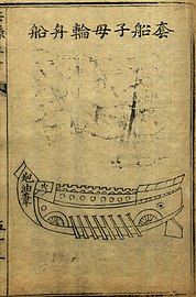 Covered son and mother wheel boat, from the Binglu, 1606