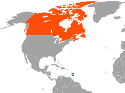 Map indicating locations of Barbados and Canada