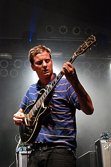 Dave Konopka of Battles performing at the 2008 Bonnaroo Music Festival in Manchester, Tennessee