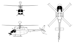 3-view line drawing of the Bell OH-58D Kiowa