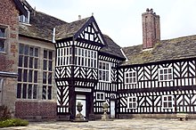 The courtyard of Adlington Hall, showing the north-east corner, the oldest part of the hall