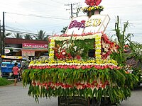 A flower float during the float contest of the Rice Corn and Flower Festival.