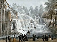 Extravagant waterworks at Vaeshartelt Castle, Meerssen, Netherlands, c 1860.