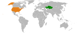 Map indicating locations of Kazakhstan and USA