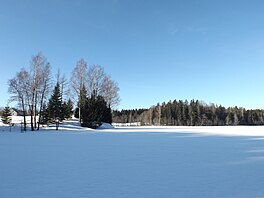 Picture of Lake Kurgjärv covered in ice in Kurgjärve village, Estonia.