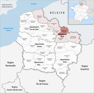 瓦朗谢讷区在上法兰西大区与北部省的位置