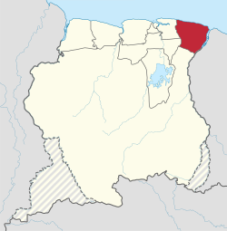 Map of Suriname showing Marowijne district