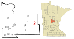 希尔曼在莫里森县及明尼苏达州的位置（以红色标示）