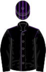 Black, purple seams, black sleeves, striped cap