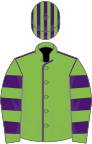 Light green, purple seams, hooped sleeves, striped cap