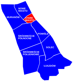 The location of the neighbourhood of Old Town in the district of Śródmieście, in accordance to the City Information System.