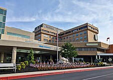 view from parking lot of main entrance to Penn State Health Holy Spirit Medical Center