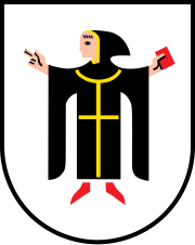 Coat of arms of Munich, depicting a young monk dressed in black holding a red book