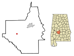 奥维尔在达拉斯县的位置，以及后者在阿拉巴马州的位置