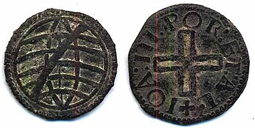 Portuguese Malacca tin dinheiro. Reign of John III