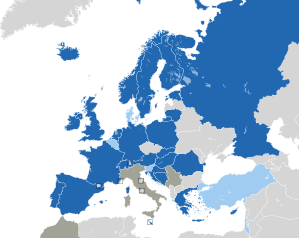 A coloured map of the countries of Europe