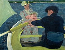 玛丽·卡萨特的《划船聚会（英语：The Boating Party）》，90 × 117.3cm，约作于1893－1894年，来自切斯特·戴尔的收藏。[65]
