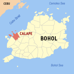 Map of Bohol with Calape highlighted
