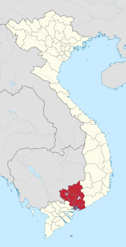Map showing location of Đông Nam Bộ (Southeast Vietnam)