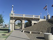 The ruins of the Old 1913 Ash Avenue Bridge (NRHP) as it looked in 2014. The old Ash Avenue Bridge segment is the first part of a roughly $2 million memorial that Tempe and the Rio Salado Foundation broke ground in November 2011, in honor of Veterans Day.