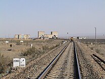 Westernmost point of the Northern Xinjiang railway, with marker showing 2,360 km (1,470 mi) from Lanzhou