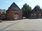 The two guardhouses flanking the main entrance