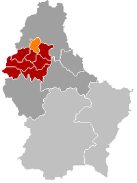 埃施韦勒在卢森堡地图上的位置，埃施韦勒为橙色，维尔茨县为深红色