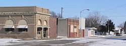 North side of 5th Street in Oakdale. The building at left is the village hall.