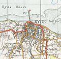 A 1945 Ordnance Survey map of Ryde showing the location of the Ryde Pier Head, Ryde Esplanade and Ryde St John's Road stations