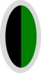 A two-toned oval shape, one half of which is black and the other half green surrounded by a strip of light grey