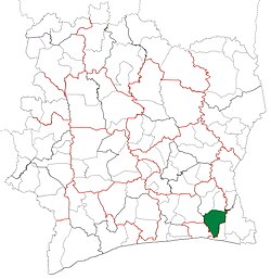 Location in Ivory Coast. Alépé Department has retained the same boundaries since its creation in 1998.