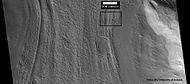 Context picture showing origin of next picture. The location is a region of lineated valley fill. Image from HiRISE under HiWish program.