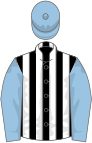 Black and white stripes, light blue sleeves and cap