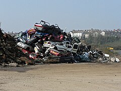 Scrap vehicles and rusting metal at Barry Docks in March 2009