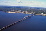 A large metal cantilever bridge