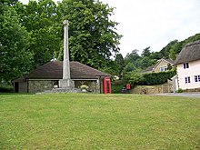 Colour photograph of the East Knoyle War Memorial on the village green